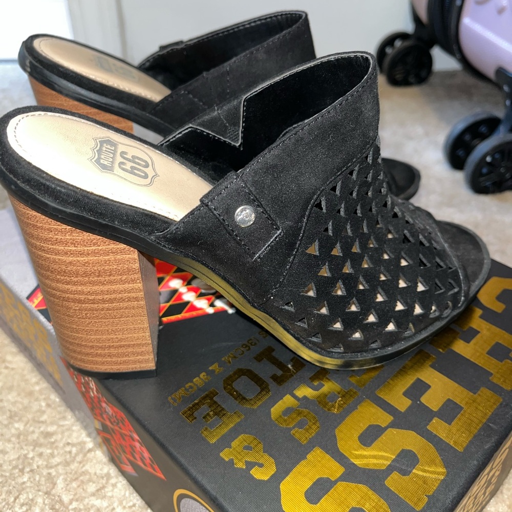 Route 66 Black and Brown Mules with Woven Design